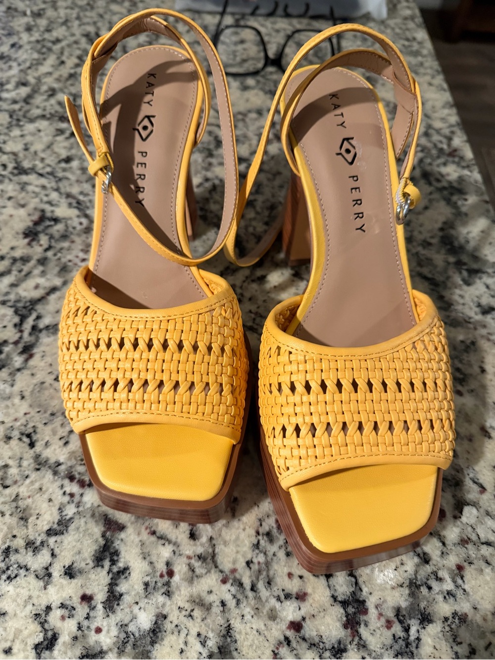 Katy Perry Collections Woven Yellow Block Heel Slingbacks